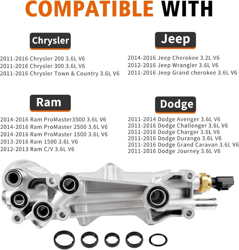 liriuda 926-959 Upgraded Aluminum Engine Oil Cooler Kit and Oil Filter Housing Assembly Gaskets Sensor Fit for 3.6L 2011-2016 Chrysler 200 300, Dodge Charger, Grand Cherokee, ProMaster 3.6 V6 926-876 - Image 2
